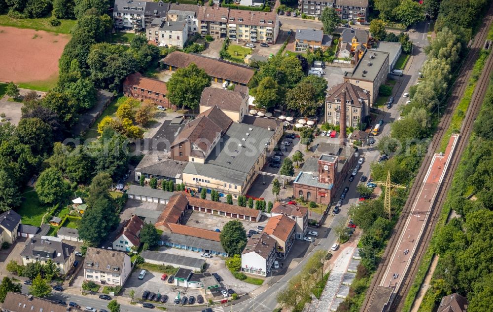 Essen from above - Station building and track systems of the S-Bahn station Essen-Borbeck in Essen in the state North Rhine-Westphalia, Germany