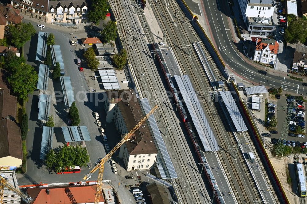 Aerial photograph Forchheim - Station building and track systems of the S-Bahn station in Forchheim in the state Bavaria, Germany