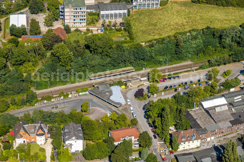 Gevelsberg from above - Station building and track systems of the S-Bahn station Gevelsberg Hauptbahnhof at Reinische street in Gevelsberg in the state North Rhine-Westphalia