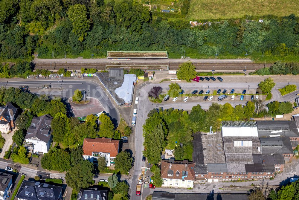 Gevelsberg from the bird's eye view: Station building and track systems of the S-Bahn station Gevelsberg Hauptbahnhof at Reinische street in Gevelsberg in the state North Rhine-Westphalia