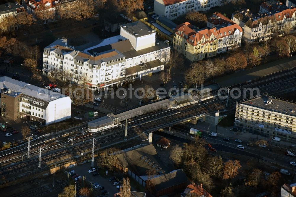 Aerial image Berlin - Station building and track systems of the S-Bahn station Karlshorst in Berlin