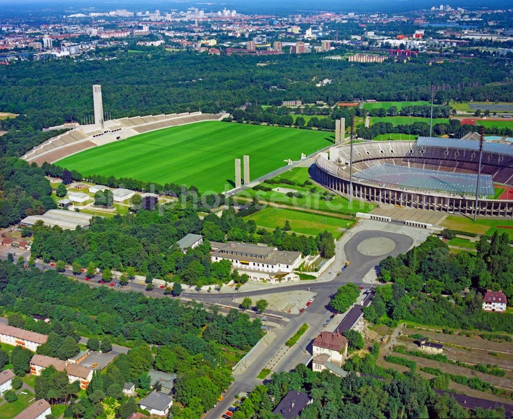 Berlin from above - Station building and track systems of the S-Bahn station Olympiastadion in the district Charlottenburg in Berlin, Germany