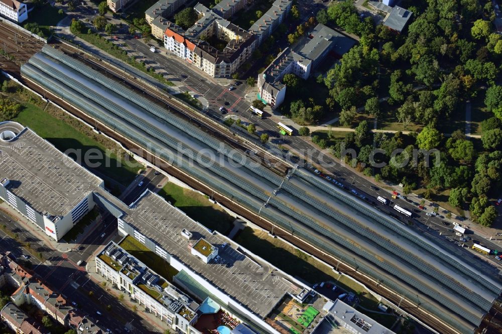 Berlin from above - Station building and track systems of the S-Bahn station in the district Spandau in Berlin, Germany