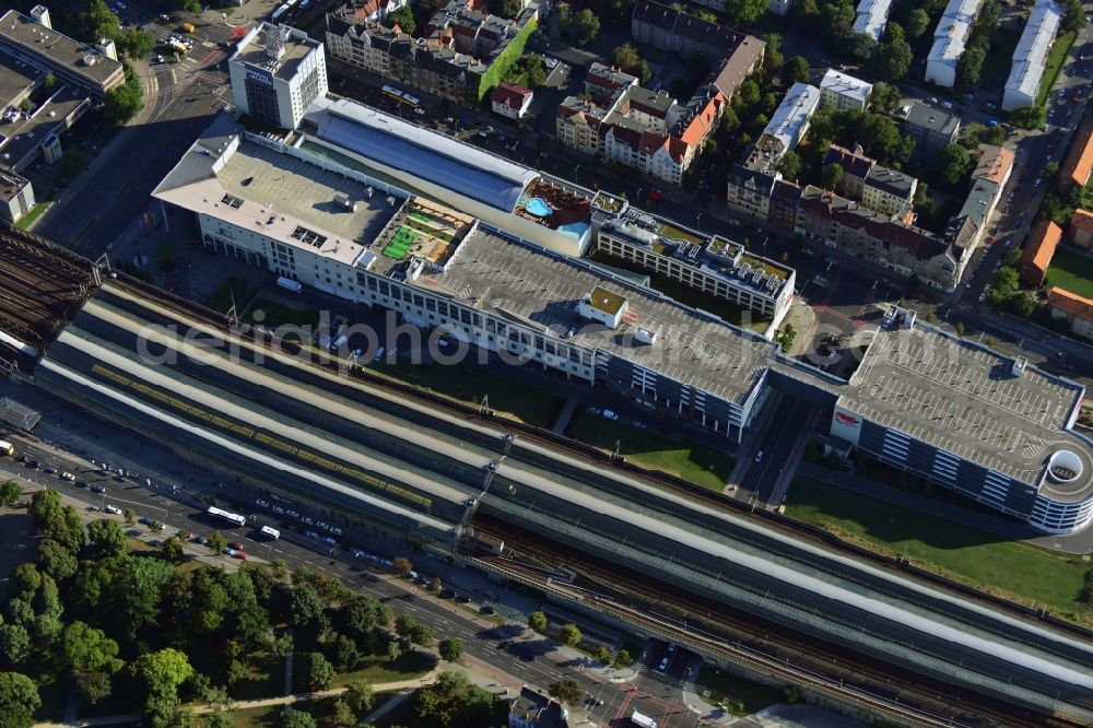 Berlin from above - Station building and track systems of the S-Bahn station in the district Spandau in Berlin, Germany