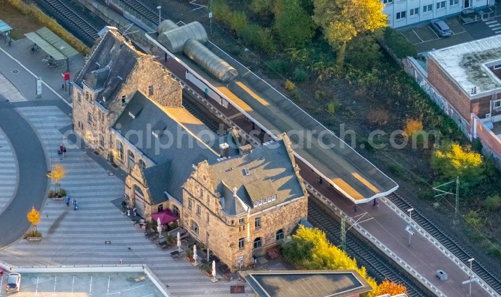 Wetter (Ruhr) from above - Station building and track systems of the S-Bahn station Wetter at the Bahnhofsstrasse in Wetter (Ruhr) in the state North Rhine-Westphalia