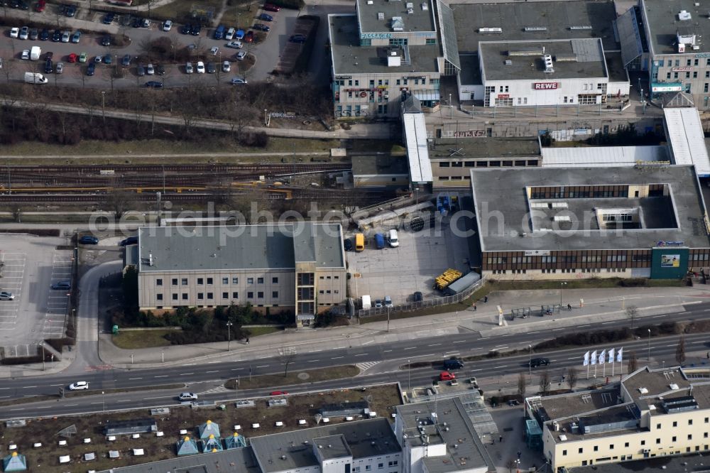 Berlin from above - Station building and track systems of Metro subway station Kaulsdorf-Nord in the district Bezirk Marzahn-Hellersdorf in Berlin