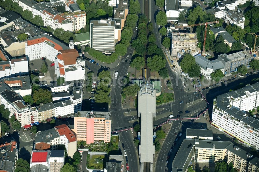 Berlin from above - Station building and track systems of Metro subway station Nollendorfplatz in Berlin, Germany