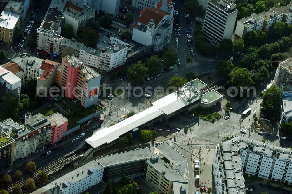 Berlin from the bird's eye view: Station building and track systems of Metro subway station Nollendorfplatz in Berlin, Germany