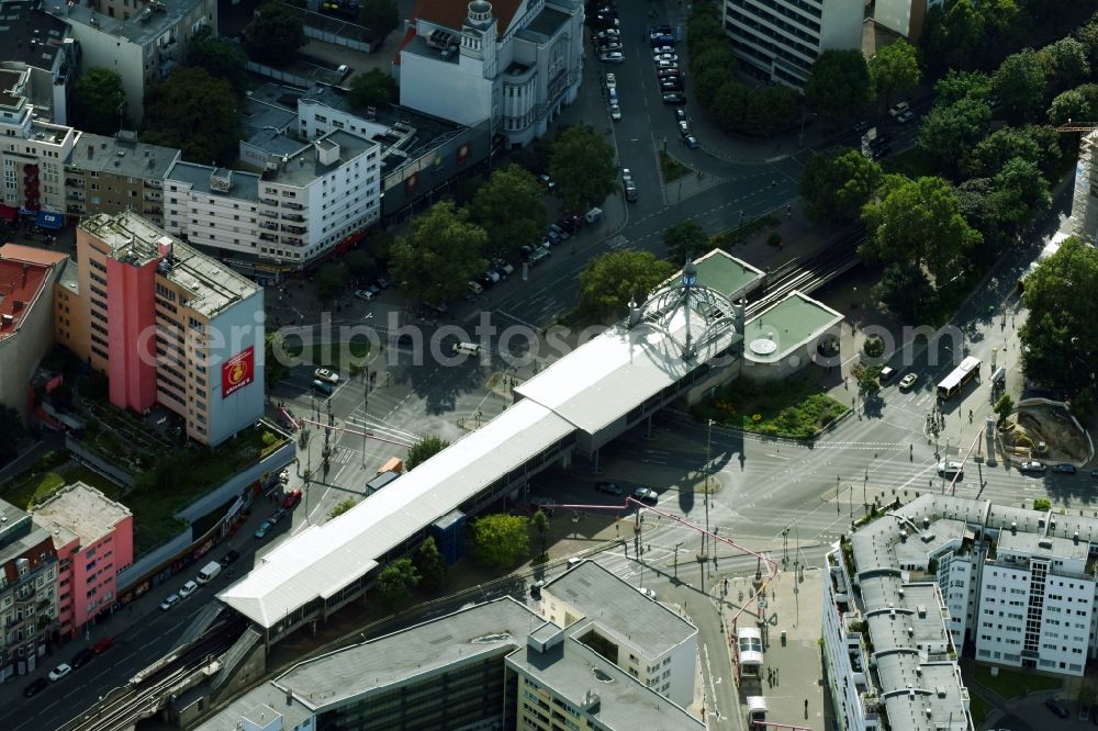 Aerial image Berlin - Station building and track systems of Metro subway station Nollendorfplatz in Berlin, Germany