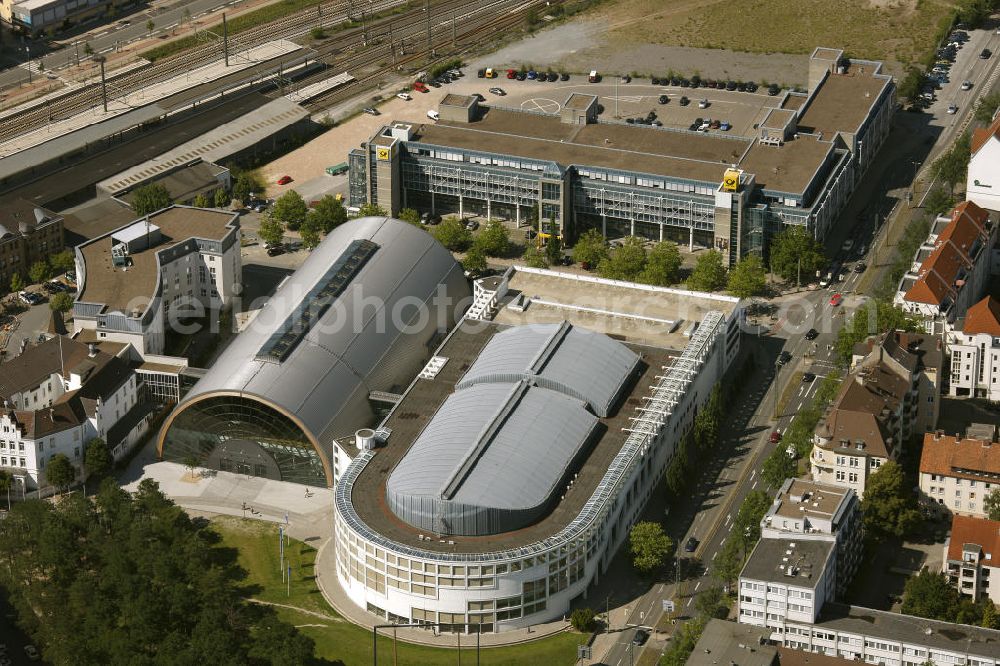 Aerial image Bielefeld - Station quarter and new station district with Cinemaxx and car park in Bielefeld