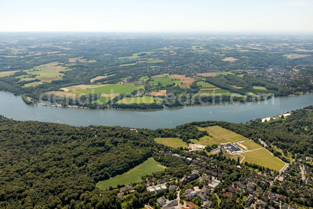 Essen from the bird's eye view: View of the Baldeney Lake in Essen in the state North Rhine-Westphalia. The Baldeney Lake is the largest of the six Ruhr artificial lakes. The Lake has been closed to bathing for decades