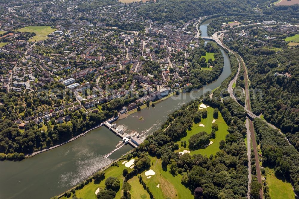 Aerial image Essen - View of the Baldeney Lake in Essen in the state North Rhine-Westphalia. The Baldeney Lake is the largest of the six Ruhr artificial lakes. The Lake has been closed to bathing for decades