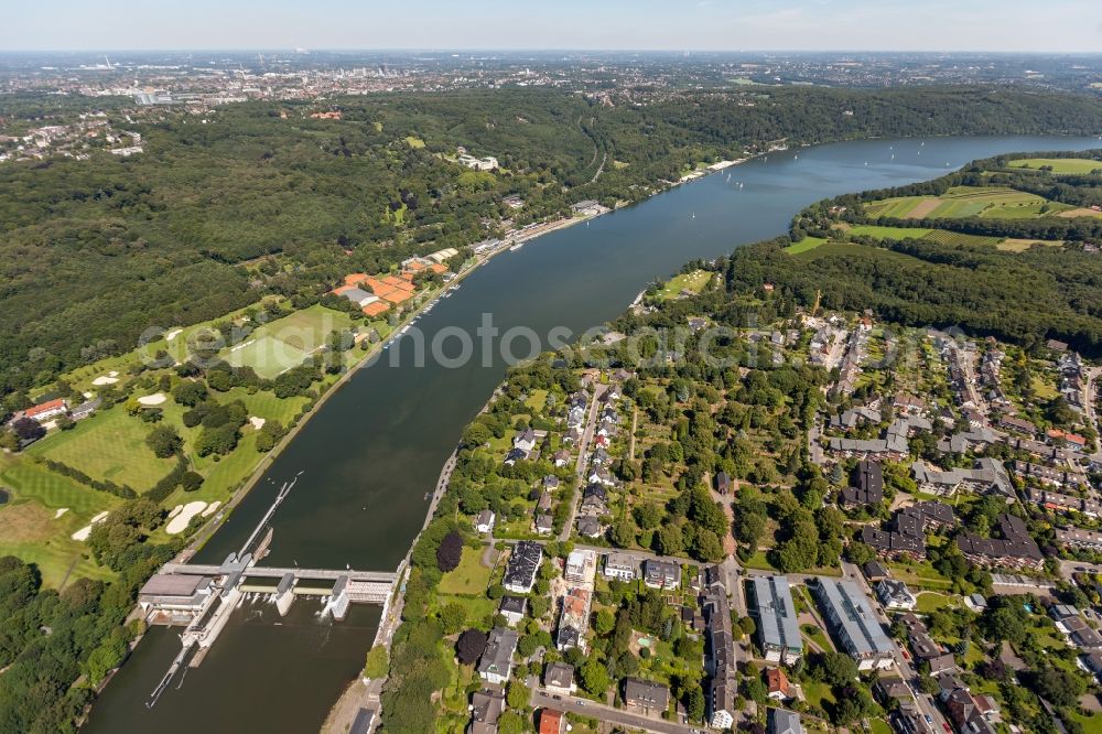 Essen from the bird's eye view: View of the Baldeney Lake in Essen in the state North Rhine-Westphalia. The Baldeney Lake is the largest of the six Ruhr artificial lakes. The Lake has been closed to bathing for decades