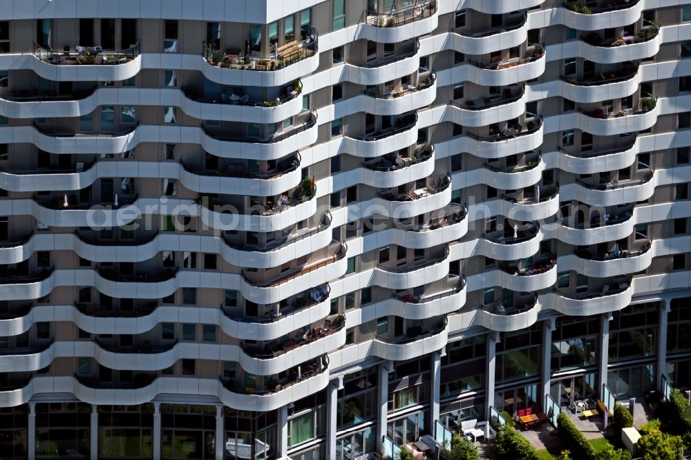 Köln from above - Balconies and windows Facade of the High-rise building in residential area Flow Tower in the district Bayenthal in Cologne in the state North Rhine-Westphalia, Germany