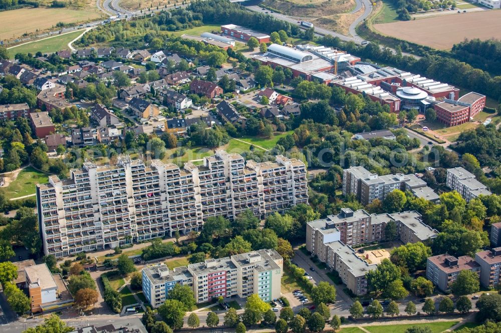 Aerial image Dortmund - Balconies and windows Facade of the high-rise residential development in Dortmund in the state North Rhine-Westphalia