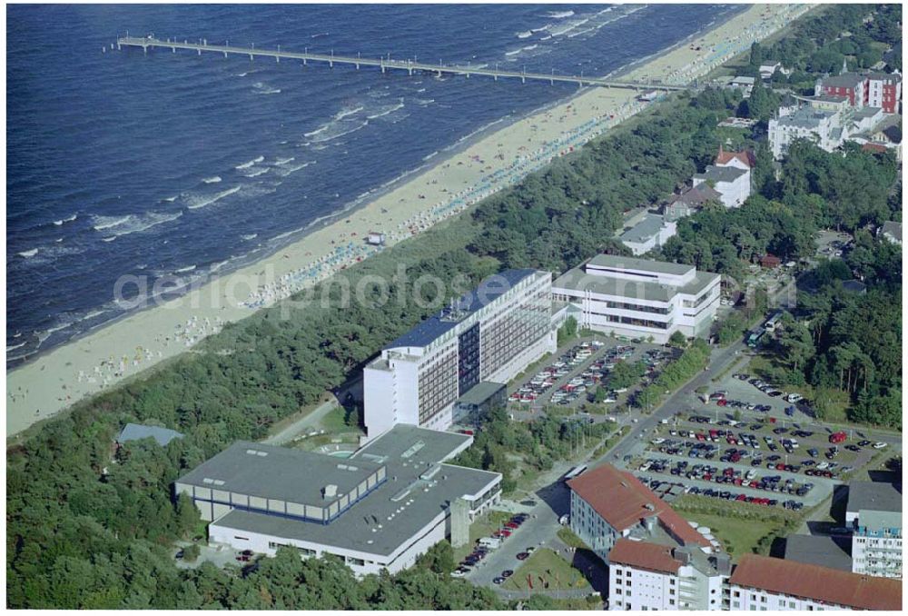 Zinnowitz from the bird's eye view: 15.08.2004, Zinnowitz Blick auf das Baltic Hotel in Zinnowitz, welches direkt an der Küste liegt und zu den besten Wellness Hotels in Deutschland gehört. Dünenstraße,17454 Seebad Zinnowitz Tel.: 038377-70000, Fax.: 038377-70100