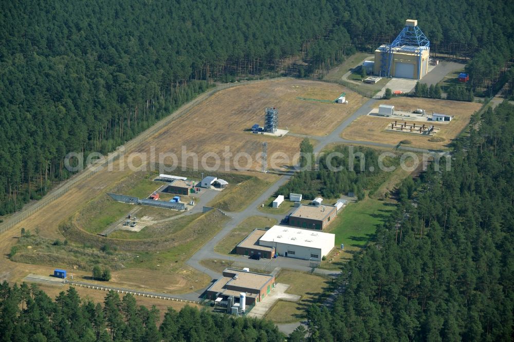 Aerial image Horstwalde - BAM test compound for technical safety in Horstwalde in the state of Brandenburg. The federal institute for materials research and testing owns a large test facility in a forest in the county district of Teltow-Flaeming