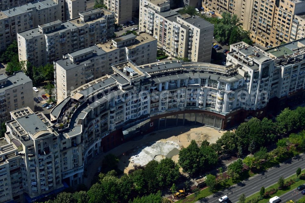 Bukarest from above - View of a branch bank of BRD - Groupe Societe Generale in Bucharest in Romania