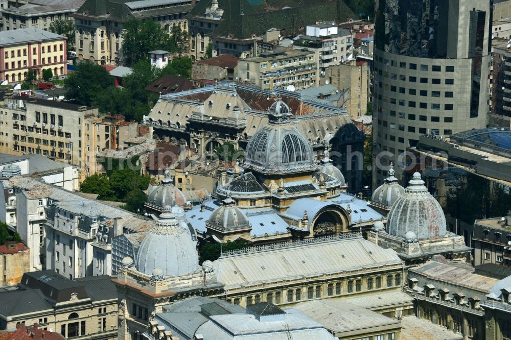 Aerial photograph Bukarest - Bank Building Palace Palatul CEC on Calea Victoriei in the city center of the capital, Bucharest, Romania