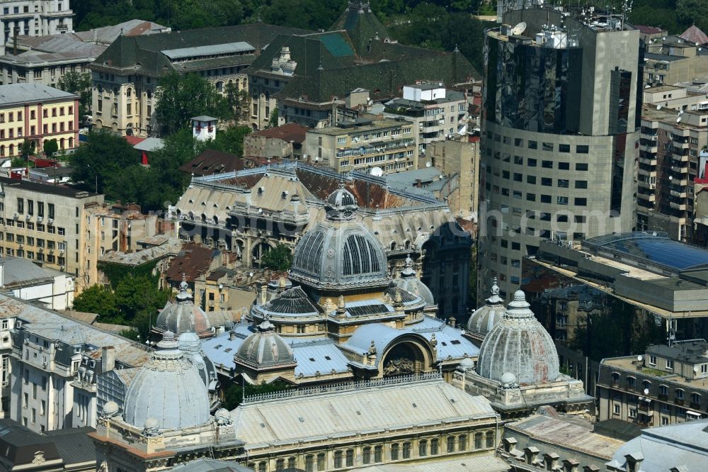 Aerial image Bukarest - Bank Building Palace Palatul CEC on Calea Victoriei in the city center of the capital, Bucharest, Romania