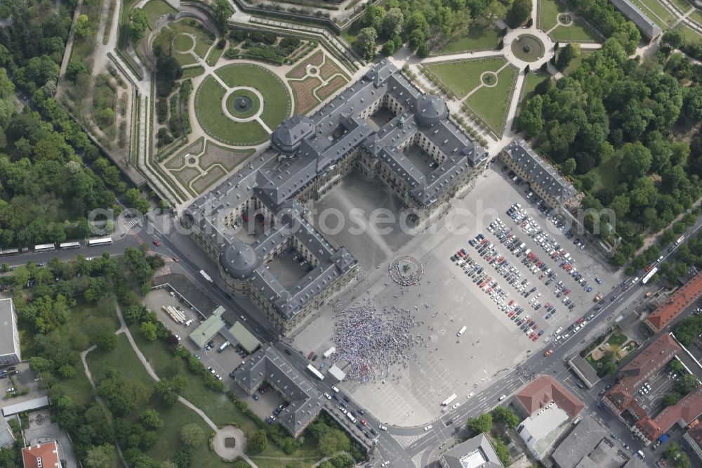 Aerial image Würzburg - The baroque palace Wuerzburg Residence with the Court Gardens and Residence Square in Wuerzburg in Bavaria. residenz-wuerzburg.de