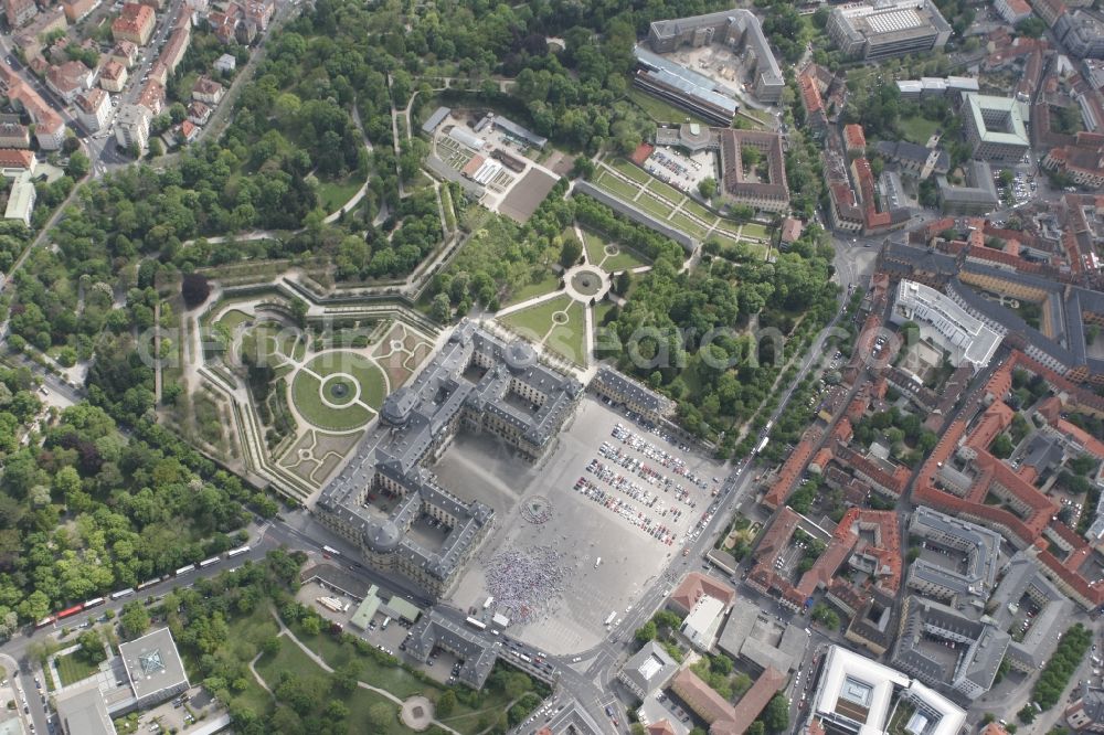 Aerial photograph Würzburg - The baroque palace Wuerzburg Residence with the Court Gardens and Residence Square in Wuerzburg in Bavaria. residenz-wuerzburg.de