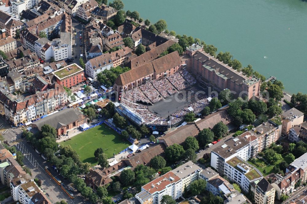 Aerial photograph Basel - Spectacular open-air event is the military music festival, the tattoo in the barracks courtyard in Basel, Switzerland. Every year, the music show is held close to the river Rhine