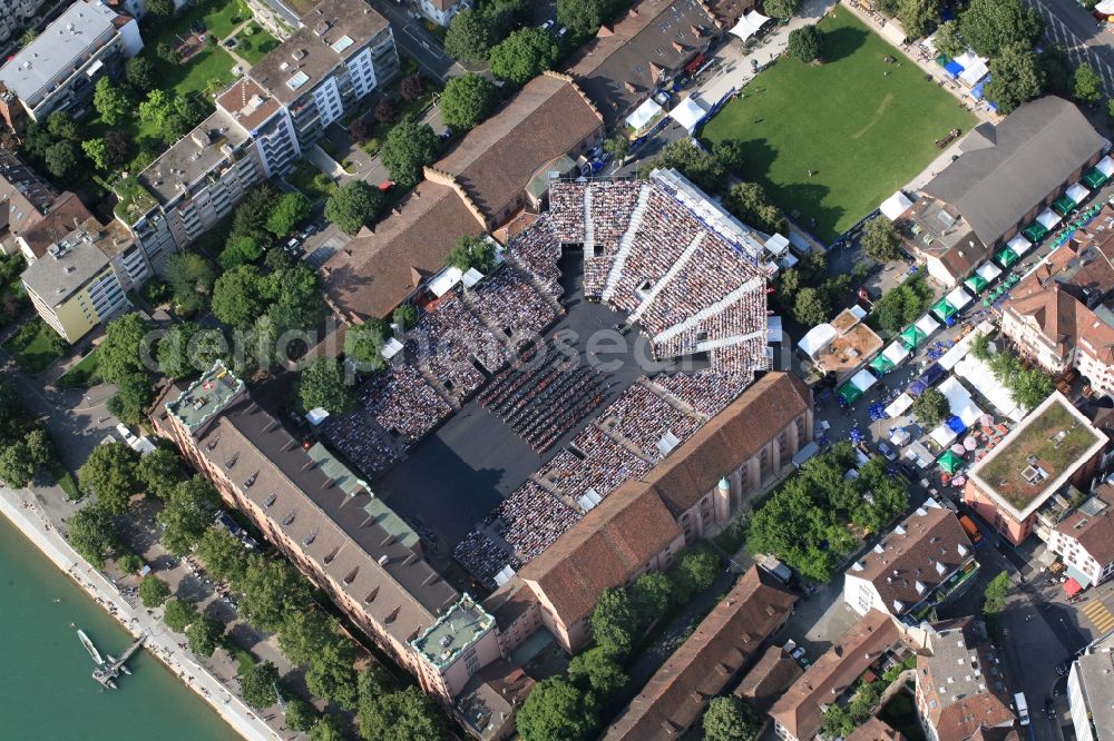 Aerial image Basel - Spectacular open-air event is the military music festival, the tattoo in the barracks courtyard in Basel, Switzerland. Every year, the music show is held close to the river Rhine