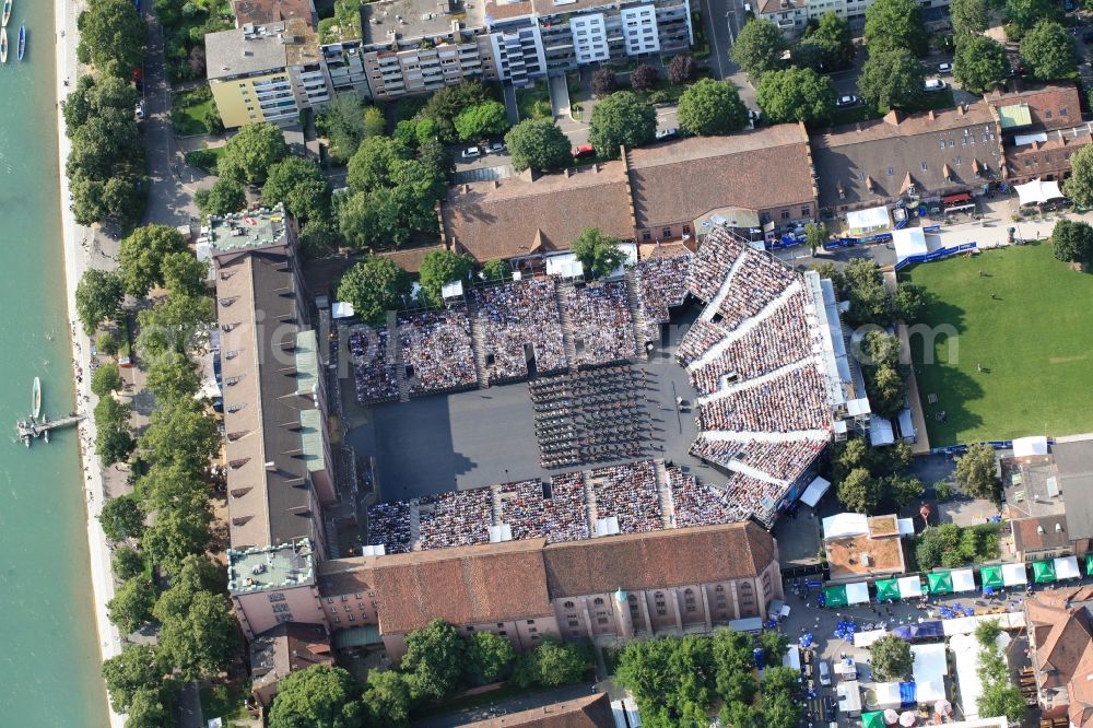 Aerial photograph Basel - Spectacular open-air event is the military music festival, the tattoo in the barracks courtyard in Basel, Switzerland. Every year, the music show is held close to the river Rhine