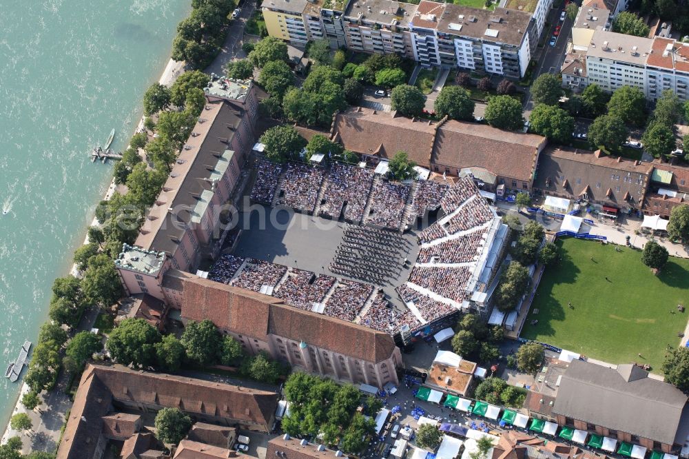 Basel from above - Spectacular open-air event is the military music festival, the tattoo in the barracks courtyard in Basel, Switzerland. Every year, the music show is held close to the river Rhine