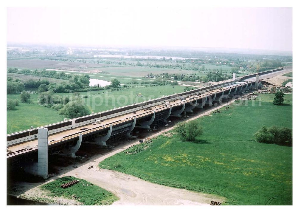 Hohenwarthe from above - Bau des Anschlußbereiches zur Bücke des Elbe-Havel-Kanales über die Elbe am Wasserstraßenkreuz Magdeburg.