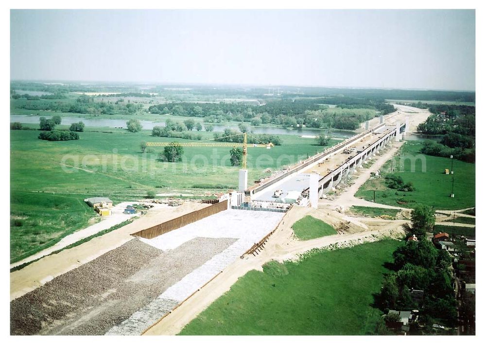 Hohenwarthe from above - Bau des Anschlußbereiches zur Bücke des Elbe-Havel-Kanales über die Elbe am Wasserstraßenkreuz Magdeburg.