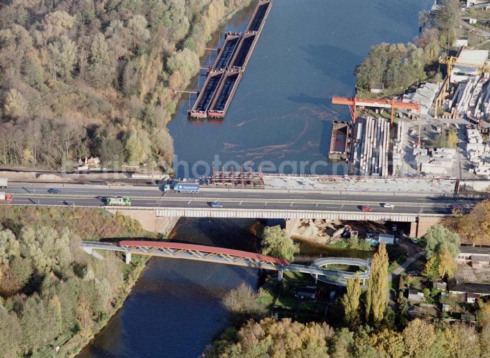 Königs Wusterhausen / Brandenburg from above - Bau der Autobahnbrücke (A10) über die Dahme in Königs Wusterhausen - ein Projekt der SCHÄLERBAU BERLIN GmbH.