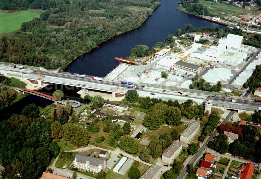 Königs Wusterhausen from above - Bau der Autobahnbrücke (A10) über die Dahme in Königs Wusterhausen - ein Projekt der SCHÄLERBAU BERLIN GmbH.