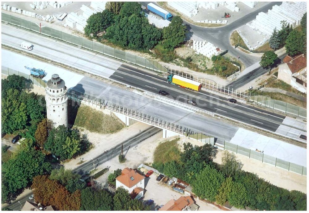 Königs Wusterhausen from above - Bau der Autobahnbrücke (A10) über die Straße zwischen Königs Wusterhausen und Niederlehme - ein Projekt der SCHÄLERBAU BERLIN GmbH. 09.09.2002