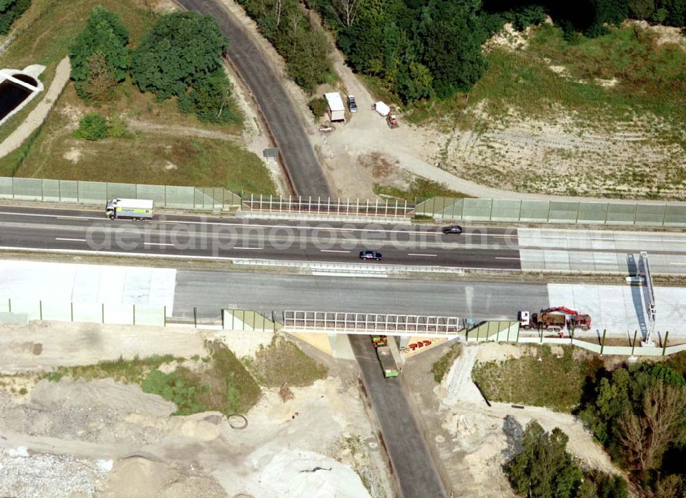 Aerial image Königs Wusterhausen - Bau der Autobahnbrücke (A10) über die Straße zwischen Königs Wusterhausen und Niederlehme - ein Projekt der SCHÄLERBAU BERLIN GmbH.