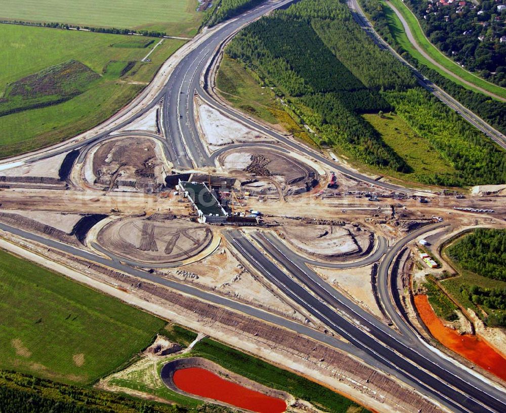 Aerial image Böhlen - 27.08.2005 Böhlen; Bau eines Autobahnkreuzes auf der A14 bei Böhlen.