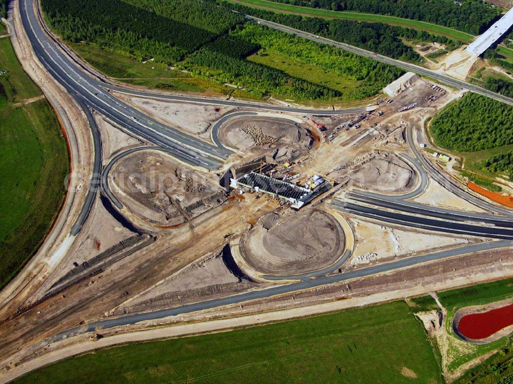 Böhlen from the bird's eye view: 27.08.2005 Böhlen; Bau eines Autobahnkreuzes auf der A14 bei Böhlen.