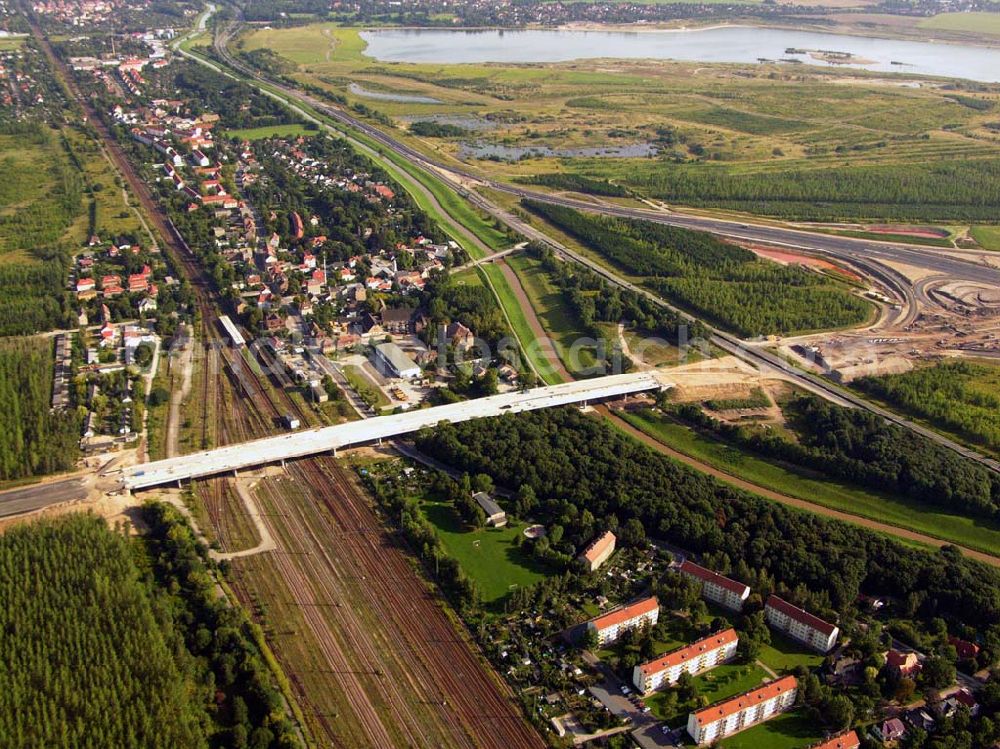 Aerial image Böhlen - 27.08.2005 Böhlen; Bau eines Autobahnkreuzes auf der A14 bei Böhlen. Böhlen, unmittelbar in der Nähe der Großstadt Leipzig gelegen, ist eine liebenswerte Kleinstadt.