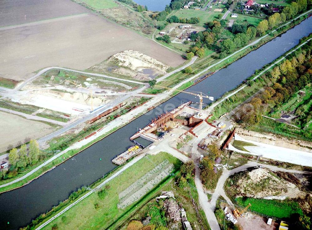 Jersleben from above - Bau der Autobahnunterführung am Mittellandkanal.