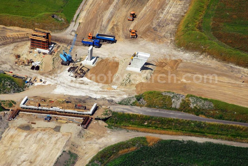 Aerial image Trebbin bei Schönhagen (BRB) - Bau von Brückensegmenten an der Ortsumgehung Trebbin-Süd durch die SCHÄLERBAU BERLIN GmbH