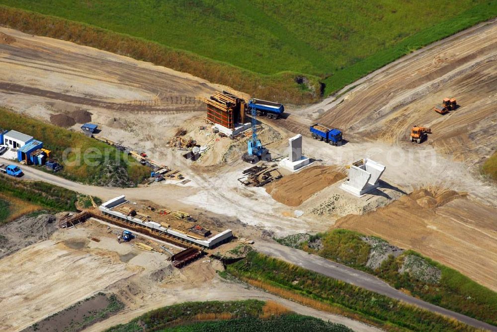 Aerial photograph Trebbin bei Schönhagen (BRB) - Bau von Brückensegmenten an der Ortsumgehung Trebbin-Süd durch die SCHÄLERBAU BERLIN GmbH