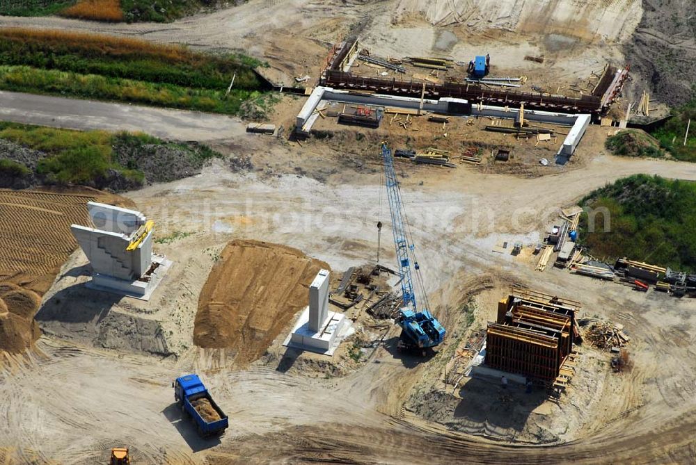 Aerial photograph Trebbin bei Schönhagen (BRB) - Bau von Brückensegmenten an der Ortsumgehung Trebbin-Süd durch die SCHÄLERBAU BERLIN GmbH
