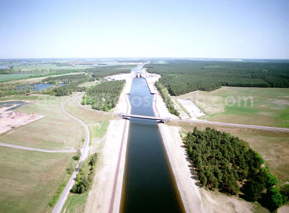 Hohenwarte / Sachsen - Anhalt from above - Bau der Doppelsparschleuse Hohenwarthe am Elbe-Havel-Kanal bei Hohenwarthe in Sachsen-Anhalt.