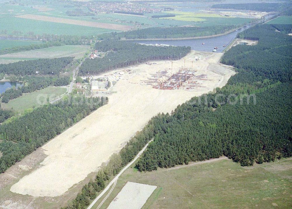 Hohenwarthe from above - Bau der Doppelsparschleuse Hohenwarthe am Wasserstraßenkreuz Magdeburg.