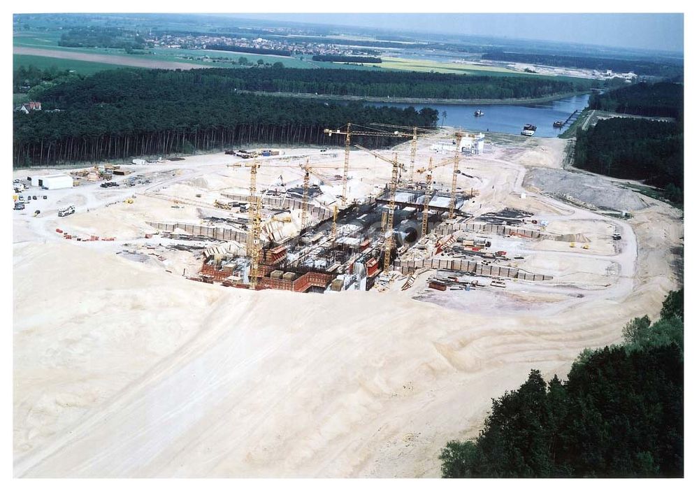 Hohenwarthe from above - Bau der Doppelsparschleuse Hohenwarthe am Wasserstraßenkreuz Magdeburg.