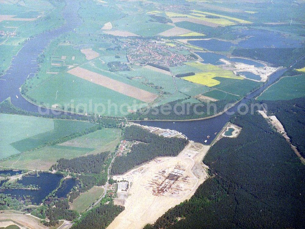 Hohenwarthe from above - Bau der Doppelsparschleuse Hohenwarthe am Wasserstraßenkreuz Magdeburg.