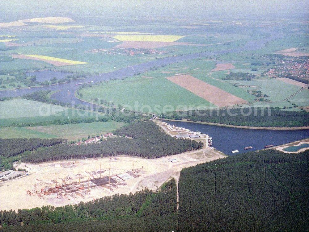 Hohenwarthe from above - Bau der Doppelsparschleuse Hohenwarthe am Wasserstraßenkreuz Magdeburg.