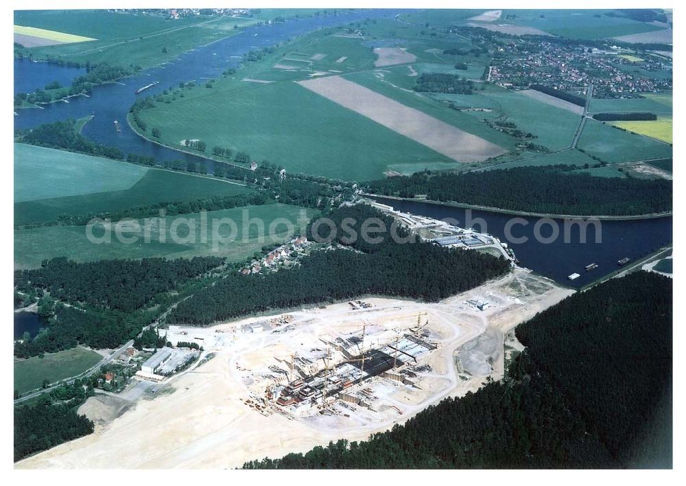 Aerial photograph Hohenwarthe - Bau der Doppelsparschleuse Hohenwarthe am Wasserstraßenkreuz Magdeburg.