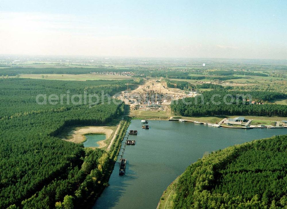 Hohenwarthe from the bird's eye view: Bau der Doppelsparschleuse Hohenwarthe am Wasserstraßenkreuz Magdeburg.